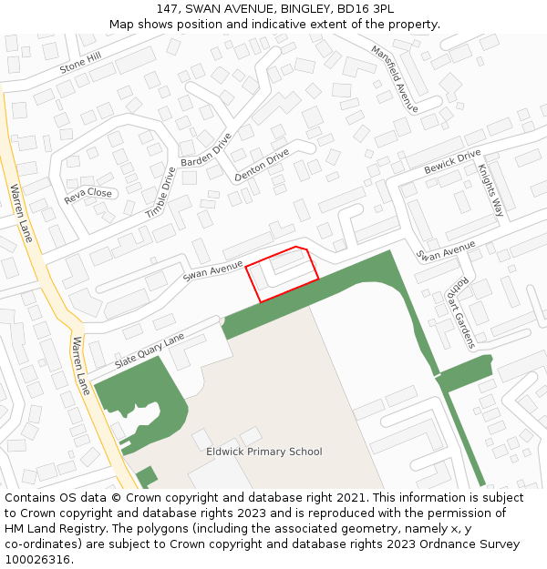 147, SWAN AVENUE, BINGLEY, BD16 3PL: Location map and indicative extent of plot