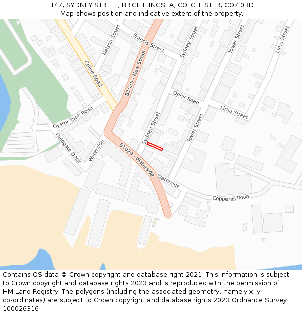 147, SYDNEY STREET, BRIGHTLINGSEA, COLCHESTER, CO7 0BD: Location map and indicative extent of plot