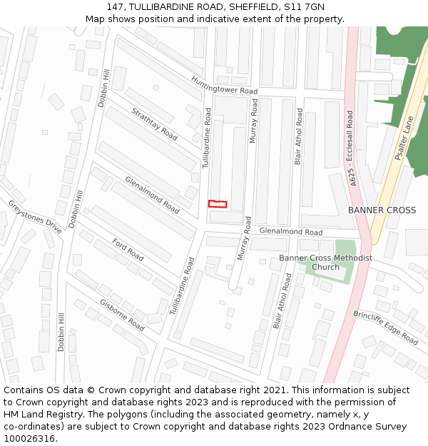 147, TULLIBARDINE ROAD, SHEFFIELD, S11 7GN: Location map and indicative extent of plot