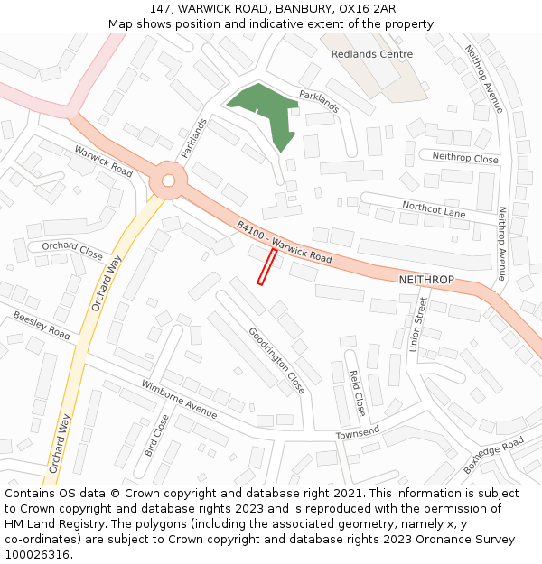 147, WARWICK ROAD, BANBURY, OX16 2AR: Location map and indicative extent of plot