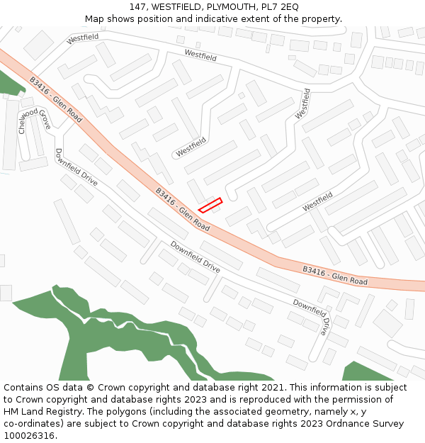 147, WESTFIELD, PLYMOUTH, PL7 2EQ: Location map and indicative extent of plot