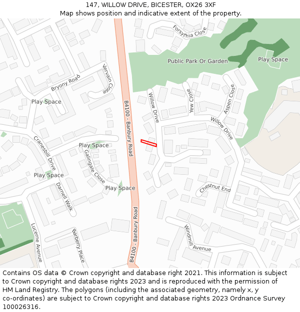 147, WILLOW DRIVE, BICESTER, OX26 3XF: Location map and indicative extent of plot