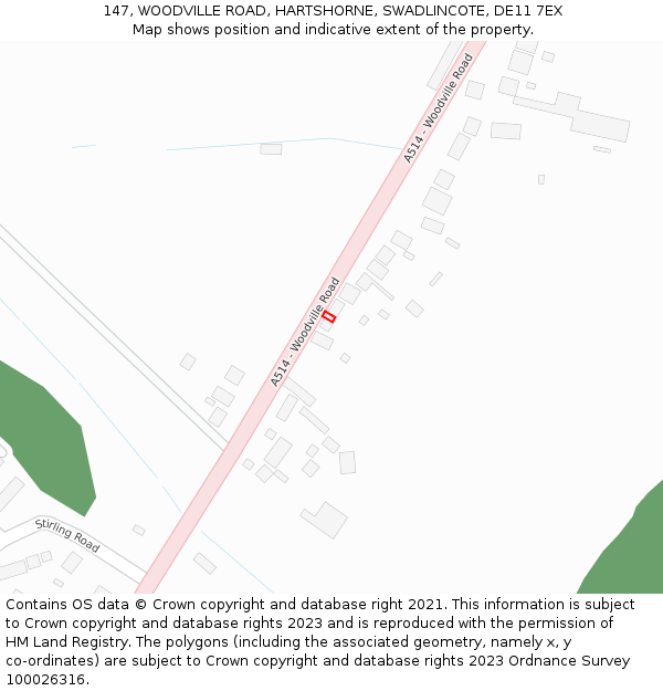 147, WOODVILLE ROAD, HARTSHORNE, SWADLINCOTE, DE11 7EX: Location map and indicative extent of plot