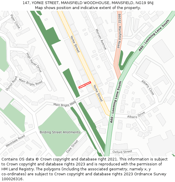147, YORKE STREET, MANSFIELD WOODHOUSE, MANSFIELD, NG19 9NJ: Location map and indicative extent of plot
