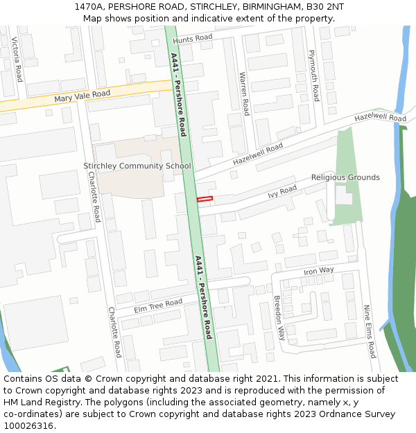 1470A, PERSHORE ROAD, STIRCHLEY, BIRMINGHAM, B30 2NT: Location map and indicative extent of plot