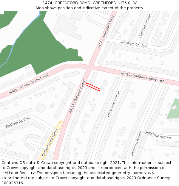 1474, GREENFORD ROAD, GREENFORD, UB6 0HW: Location map and indicative extent of plot