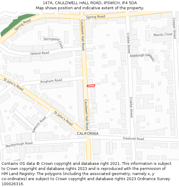 147A, CAULDWELL HALL ROAD, IPSWICH, IP4 5DA: Location map and indicative extent of plot