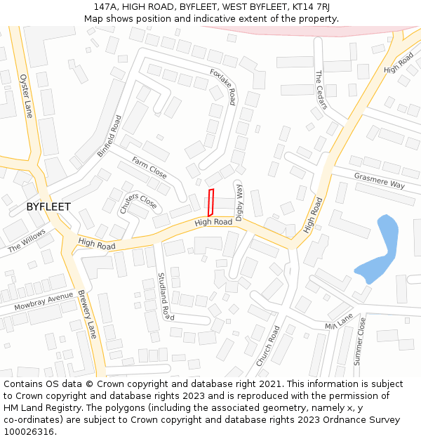 147A, HIGH ROAD, BYFLEET, WEST BYFLEET, KT14 7RJ: Location map and indicative extent of plot