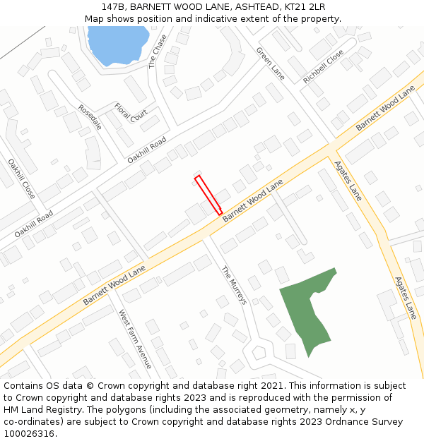 147B, BARNETT WOOD LANE, ASHTEAD, KT21 2LR: Location map and indicative extent of plot