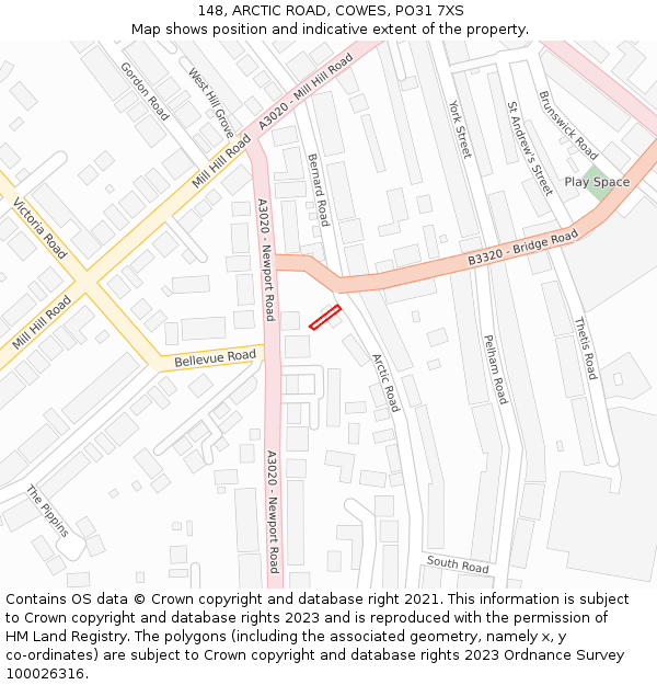 148, ARCTIC ROAD, COWES, PO31 7XS: Location map and indicative extent of plot