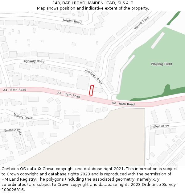 148, BATH ROAD, MAIDENHEAD, SL6 4LB: Location map and indicative extent of plot