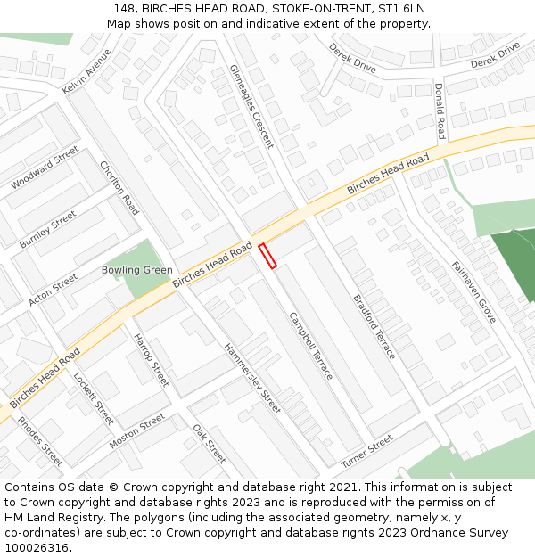 148, BIRCHES HEAD ROAD, STOKE-ON-TRENT, ST1 6LN: Location map and indicative extent of plot