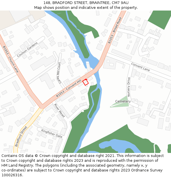 148, BRADFORD STREET, BRAINTREE, CM7 9AU: Location map and indicative extent of plot