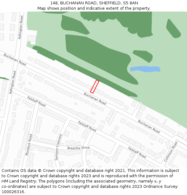 148, BUCHANAN ROAD, SHEFFIELD, S5 8AN: Location map and indicative extent of plot