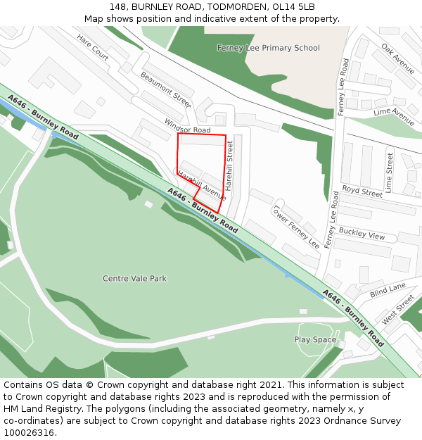 148, BURNLEY ROAD, TODMORDEN, OL14 5LB: Location map and indicative extent of plot