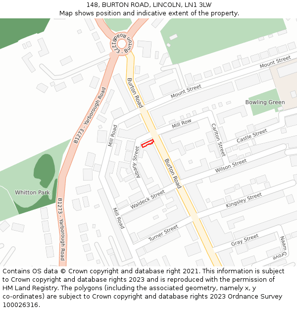 148, BURTON ROAD, LINCOLN, LN1 3LW: Location map and indicative extent of plot