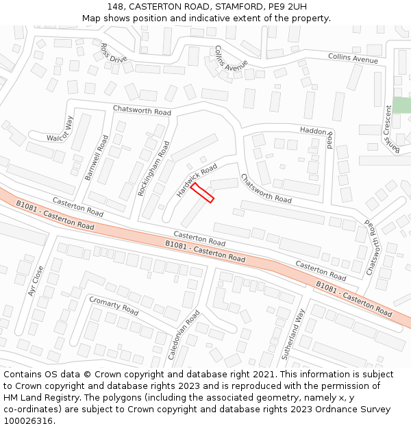 148, CASTERTON ROAD, STAMFORD, PE9 2UH: Location map and indicative extent of plot