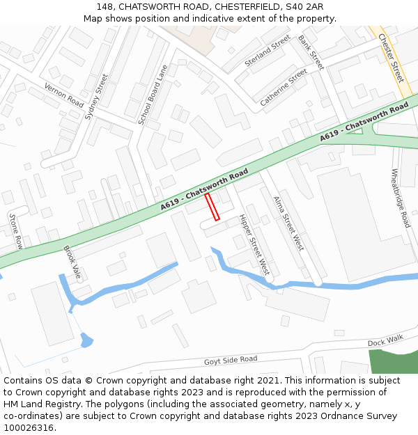 148, CHATSWORTH ROAD, CHESTERFIELD, S40 2AR: Location map and indicative extent of plot
