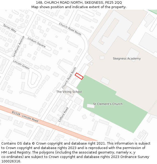 148, CHURCH ROAD NORTH, SKEGNESS, PE25 2QQ: Location map and indicative extent of plot