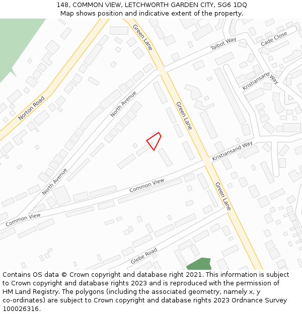 148, COMMON VIEW, LETCHWORTH GARDEN CITY, SG6 1DQ: Location map and indicative extent of plot