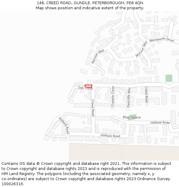 148, CREED ROAD, OUNDLE, PETERBOROUGH, PE8 4QN: Location map and indicative extent of plot