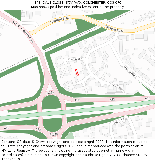 148, DALE CLOSE, STANWAY, COLCHESTER, CO3 0FG: Location map and indicative extent of plot