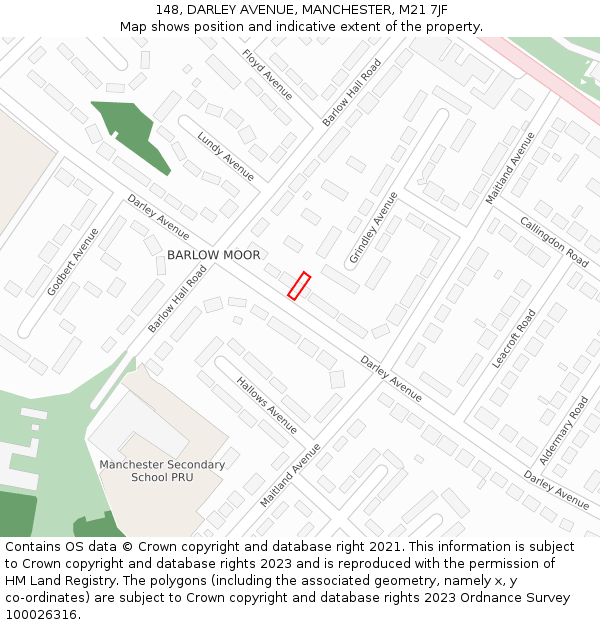 148, DARLEY AVENUE, MANCHESTER, M21 7JF: Location map and indicative extent of plot