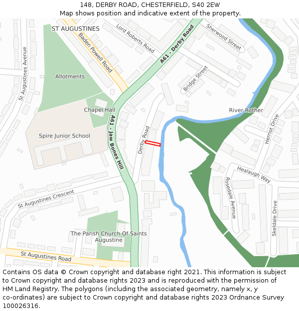 148, DERBY ROAD, CHESTERFIELD, S40 2EW: Location map and indicative extent of plot