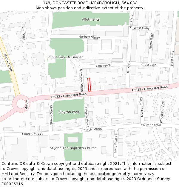 148, DONCASTER ROAD, MEXBOROUGH, S64 0JW: Location map and indicative extent of plot