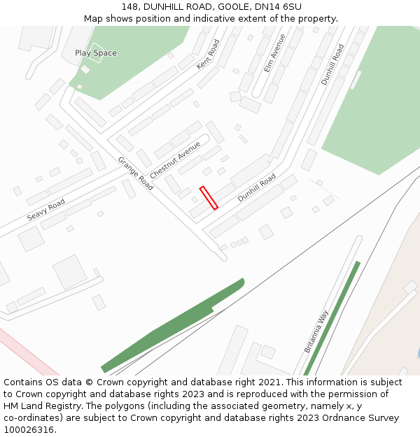 148, DUNHILL ROAD, GOOLE, DN14 6SU: Location map and indicative extent of plot