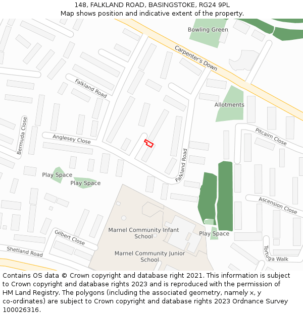 148, FALKLAND ROAD, BASINGSTOKE, RG24 9PL: Location map and indicative extent of plot