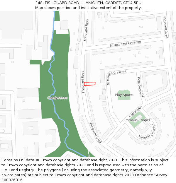 148, FISHGUARD ROAD, LLANISHEN, CARDIFF, CF14 5PU: Location map and indicative extent of plot