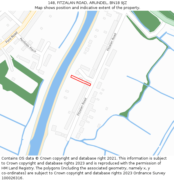 148, FITZALAN ROAD, ARUNDEL, BN18 9JZ: Location map and indicative extent of plot