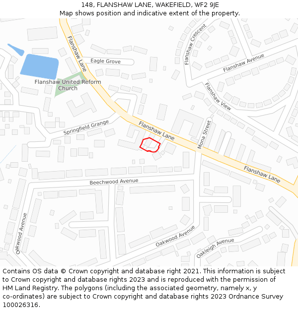 148, FLANSHAW LANE, WAKEFIELD, WF2 9JE: Location map and indicative extent of plot