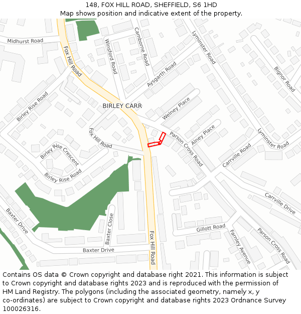 148, FOX HILL ROAD, SHEFFIELD, S6 1HD: Location map and indicative extent of plot