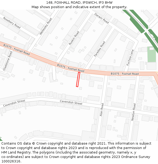 148, FOXHALL ROAD, IPSWICH, IP3 8HW: Location map and indicative extent of plot
