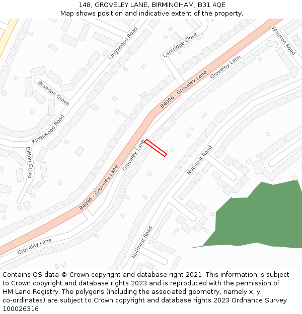 148, GROVELEY LANE, BIRMINGHAM, B31 4QE: Location map and indicative extent of plot