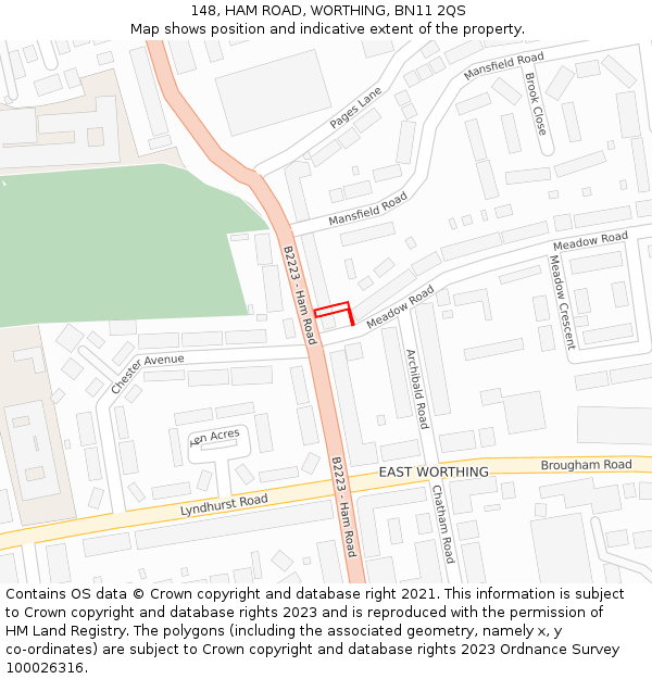 148, HAM ROAD, WORTHING, BN11 2QS: Location map and indicative extent of plot