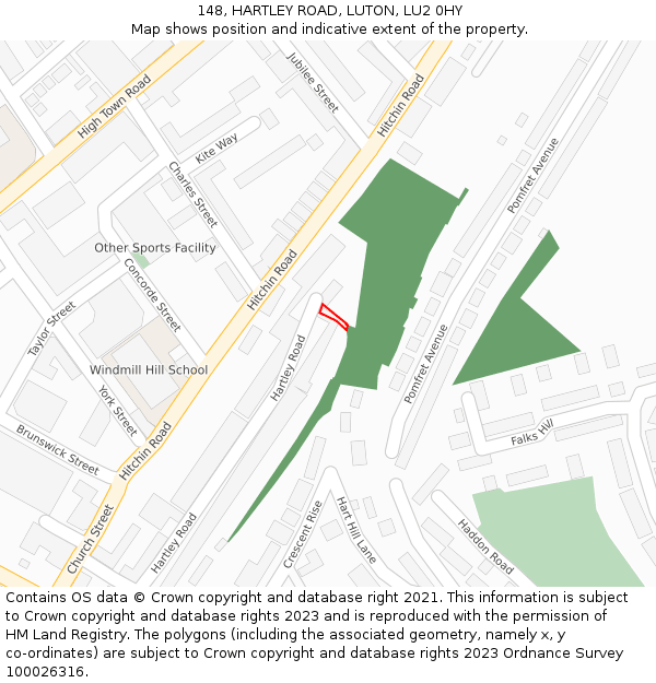 148, HARTLEY ROAD, LUTON, LU2 0HY: Location map and indicative extent of plot