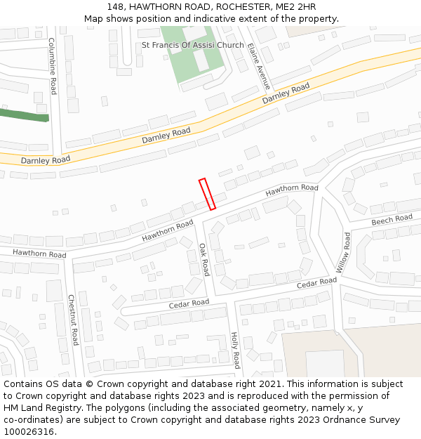 148, HAWTHORN ROAD, ROCHESTER, ME2 2HR: Location map and indicative extent of plot