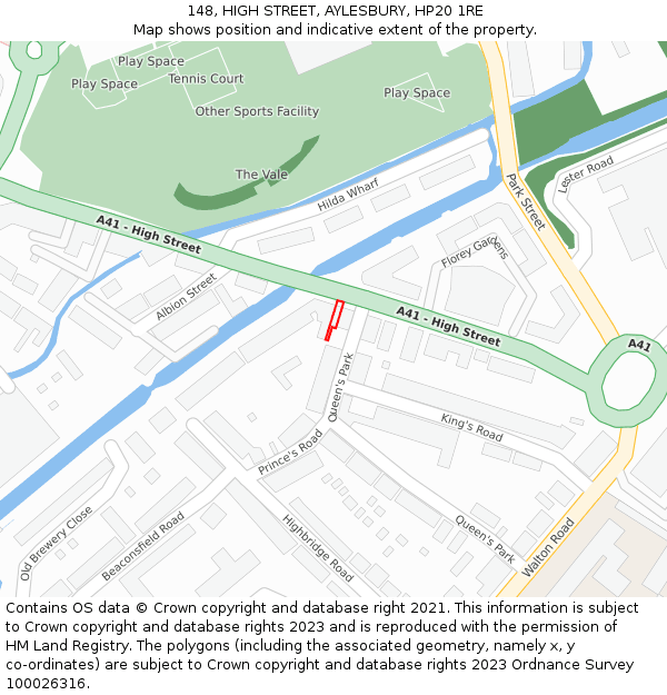 148, HIGH STREET, AYLESBURY, HP20 1RE: Location map and indicative extent of plot