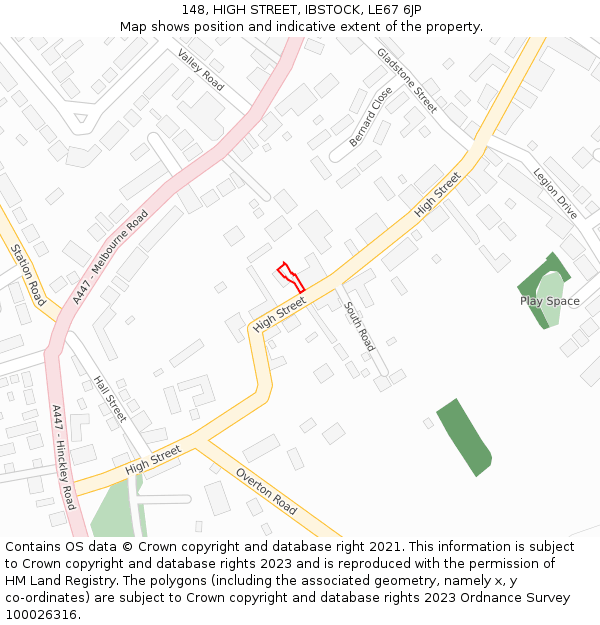 148, HIGH STREET, IBSTOCK, LE67 6JP: Location map and indicative extent of plot