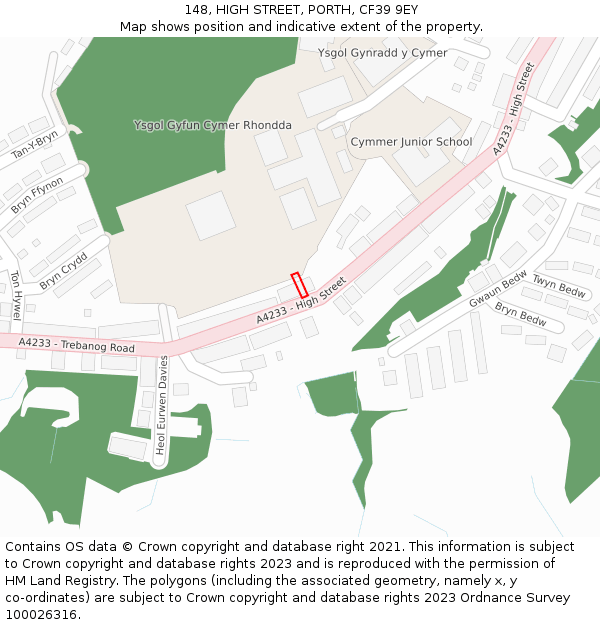 148, HIGH STREET, PORTH, CF39 9EY: Location map and indicative extent of plot