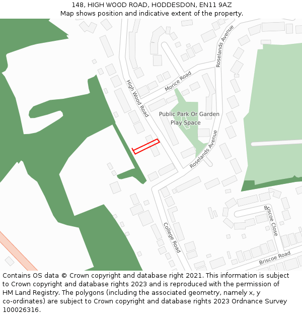 148, HIGH WOOD ROAD, HODDESDON, EN11 9AZ: Location map and indicative extent of plot
