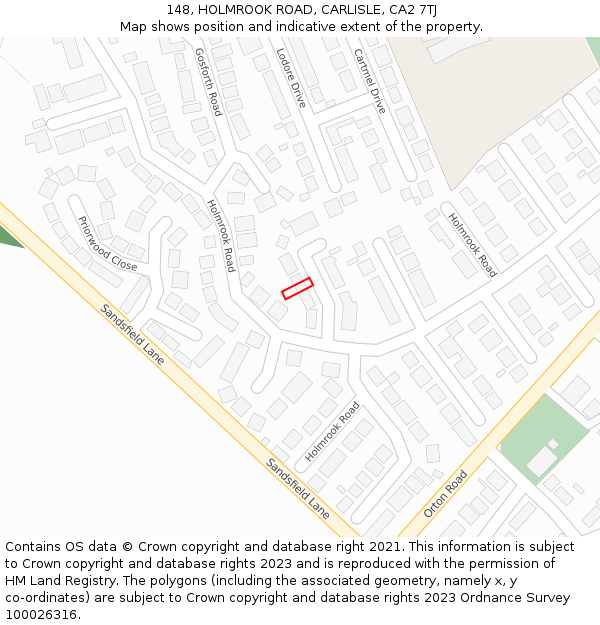 148, HOLMROOK ROAD, CARLISLE, CA2 7TJ: Location map and indicative extent of plot