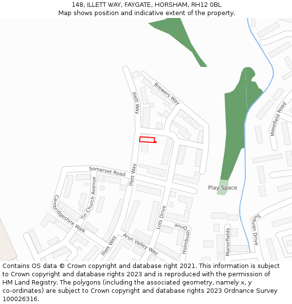 148, ILLETT WAY, FAYGATE, HORSHAM, RH12 0BL: Location map and indicative extent of plot