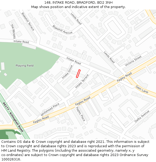 148, INTAKE ROAD, BRADFORD, BD2 3NH: Location map and indicative extent of plot