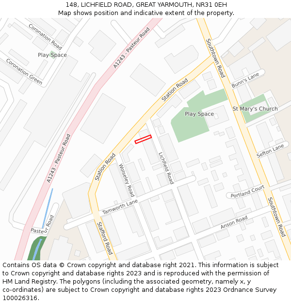 148, LICHFIELD ROAD, GREAT YARMOUTH, NR31 0EH: Location map and indicative extent of plot