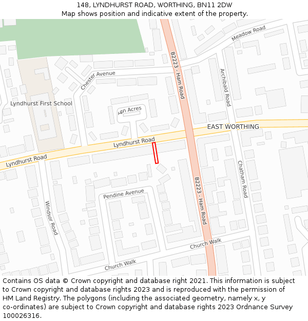 148, LYNDHURST ROAD, WORTHING, BN11 2DW: Location map and indicative extent of plot