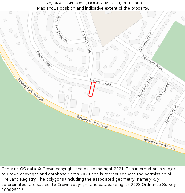 148, MACLEAN ROAD, BOURNEMOUTH, BH11 8ER: Location map and indicative extent of plot
